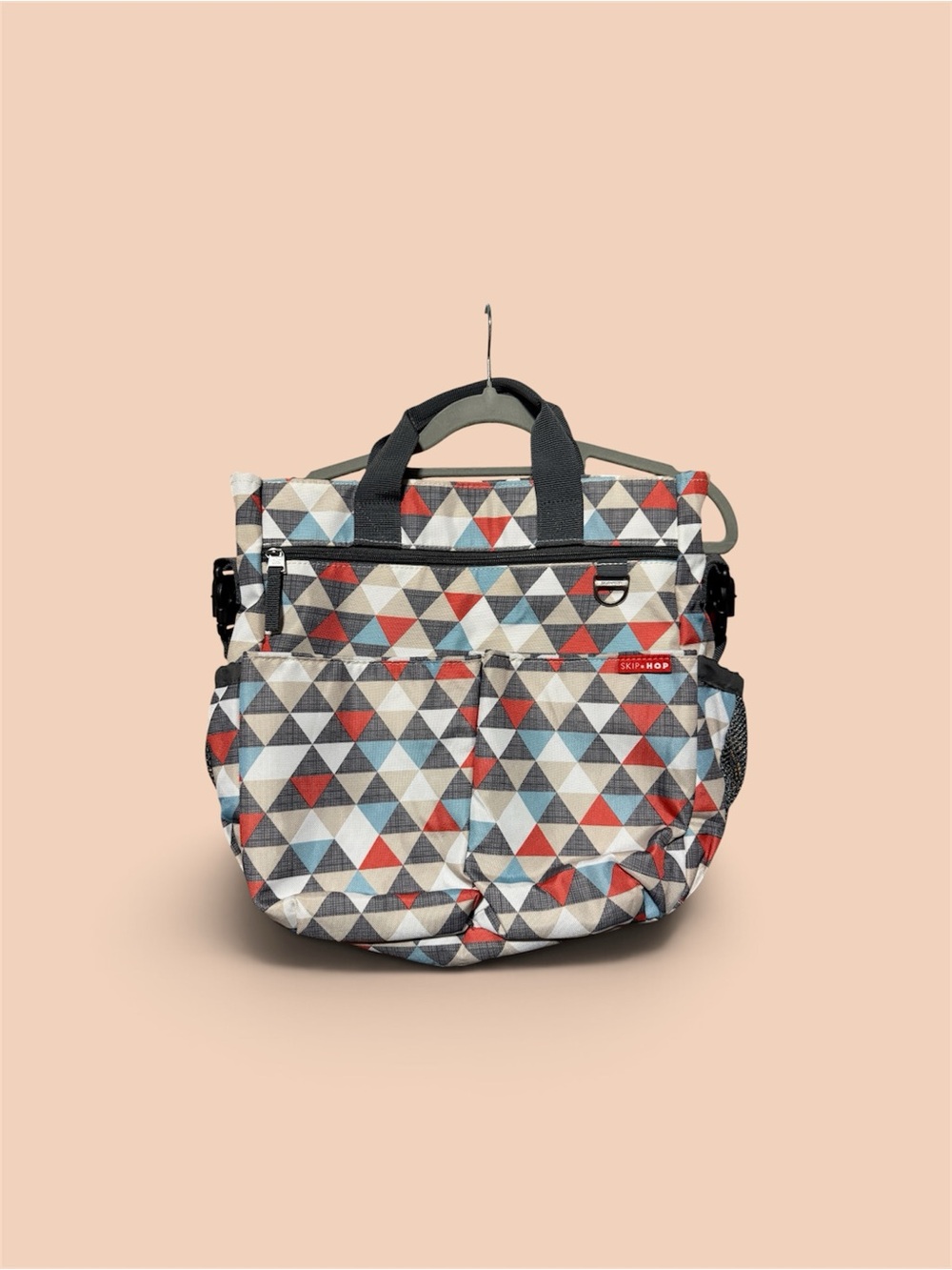 Skip Hop Triangle Print Diaper Bag in Red, Blue & Gray